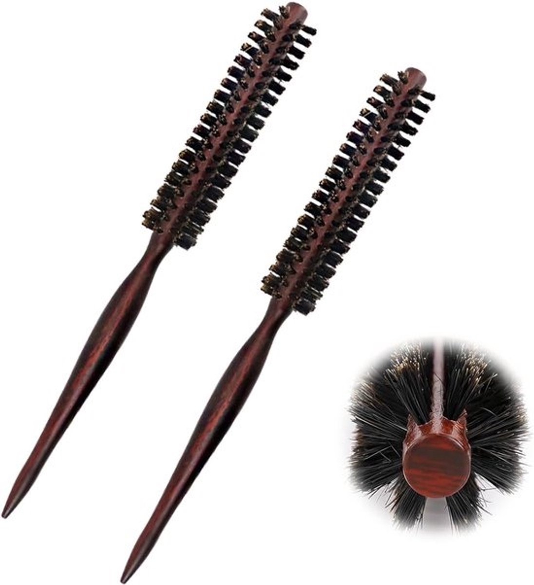 Mini-baardborstel - Set van 2 - Ronde borstels met wildzwijnharen - Voor föhnen en natuurlijke krullen - Voor mannen en vrouwen