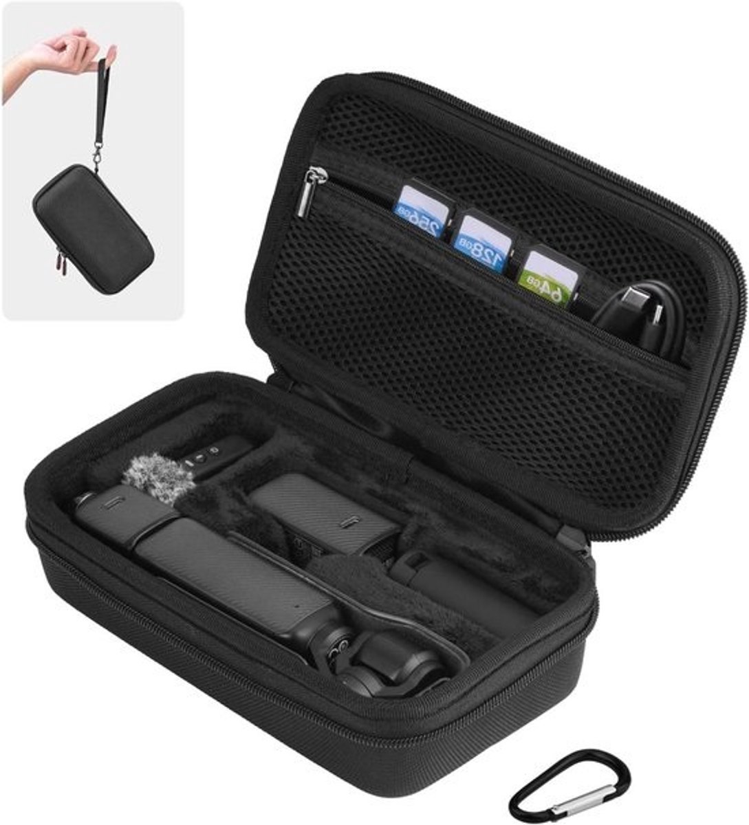 Draagbare Beschermtas voor Osmo Pocket 3 - Accessoires voor DJI Camera met Polsband en Karabijnhaak, Zwart
