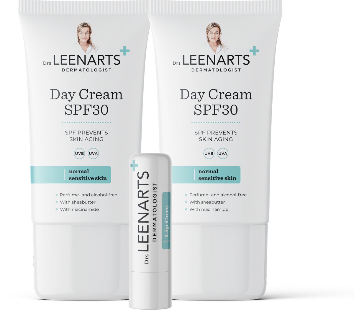Drs Leenarts 2x 50ml Dagcrème SPF 30 – Parfumvrij – Met squalaan & vitamine E – 100 ml - Met lipbalm