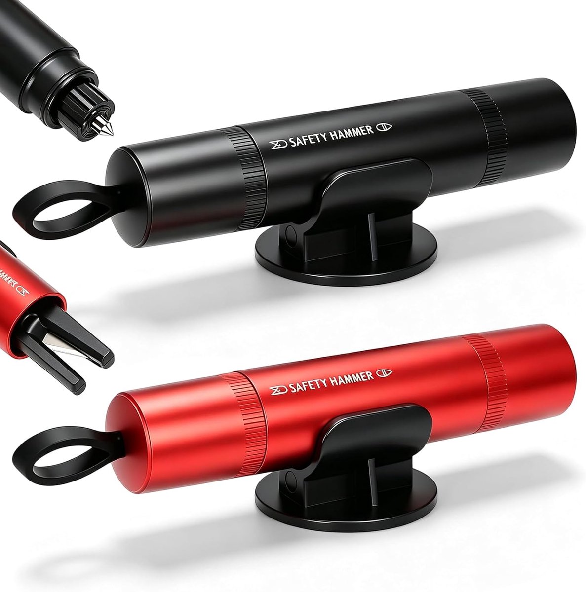 Veiligheidshamer - Set van 2 - Roestvrij - Noodhamer - Ruithamer met gordelsnijder - Compact