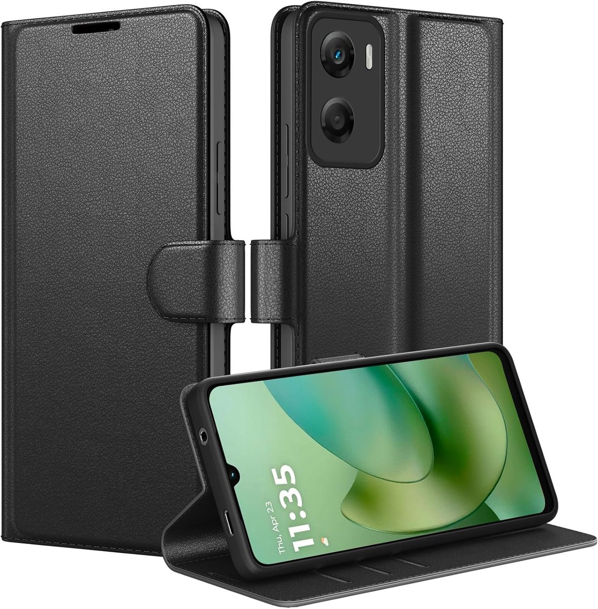 Beschermhoes voor Motorola Moto G06, premium lederen hoes, klaphoes, kaartsleuven, standfunctie, schokbestendig, krasbestendig, volledige bescherming, zwart