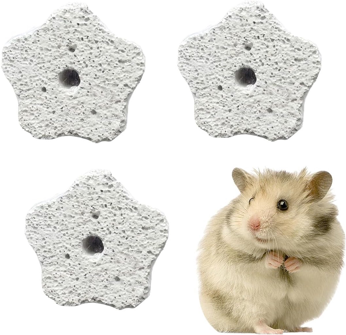 3 stuks lava voor konijnen, kleine dieren, voor het malen van tanden, hamsters, hoog calciumgehalte, kauwspeelgoed voor chinchilla's, cavia's, ratten, 4 x 4 x 2 cm