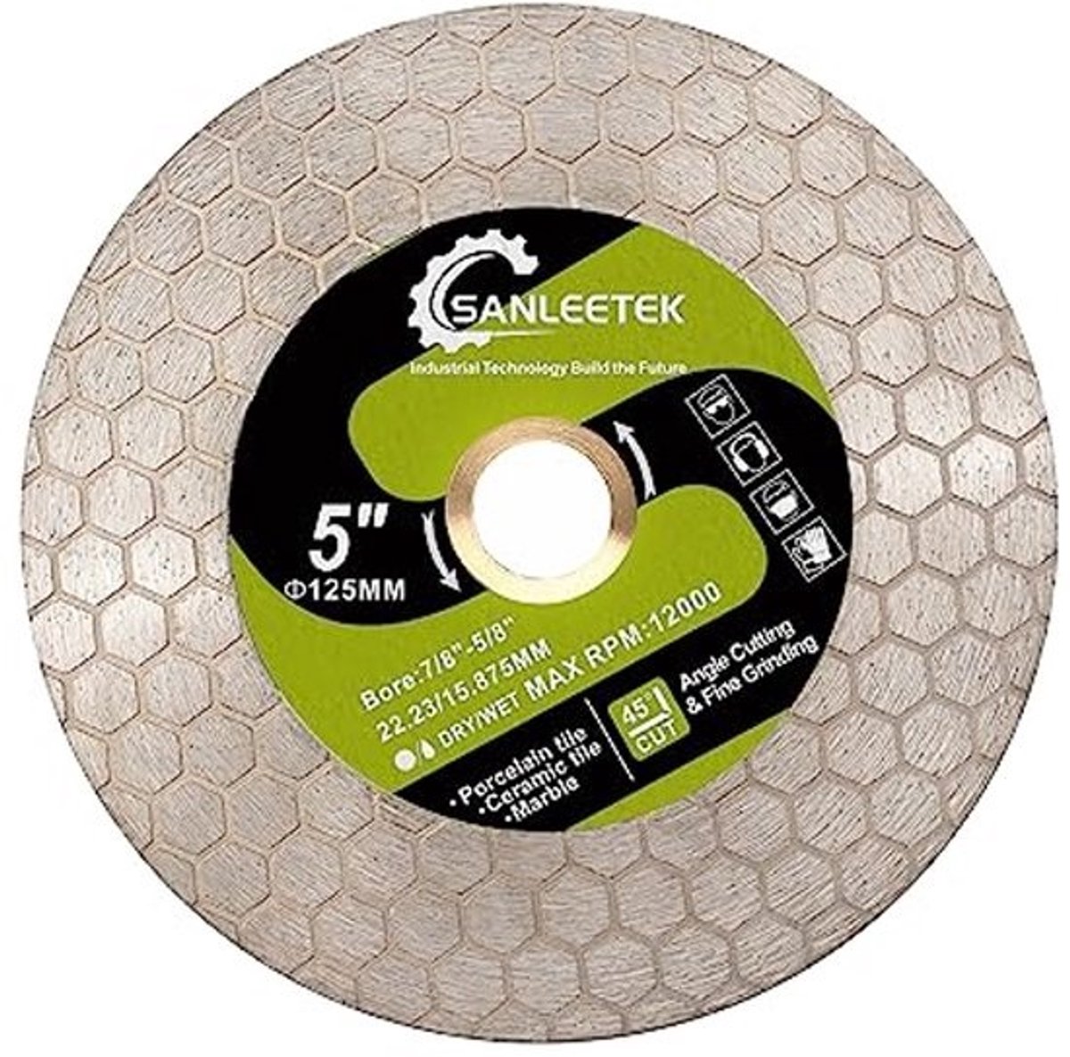 Diamantdoorslijpschijf 125 mm - Zeshoekig Design voor Porselein, Keramiek, Tegels, Marmer, Kunststeen en Kwarts