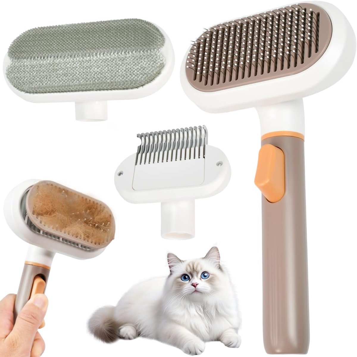Kattenborstel met lange haren en hondenborstel