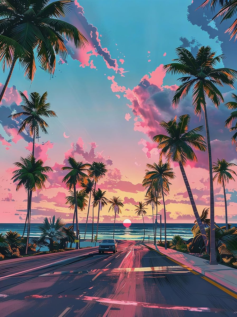 Diamond Painting Zonsondergang voor volwassenen, 5D Diamond Painting, landschap, zomer, straat aan zee, doe-het-zelf volledige boorset, wanddecoratie, creatief cadeau voor doe-het-zelf en