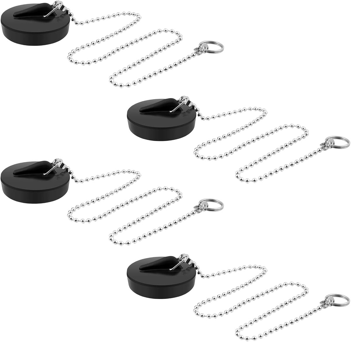 4 stuks afvoerstoppen met ketting, 4 cm zwarte universele gootsteenstop, gootsteen, afvoerstop voor badkuip, keuken, wastafel, riolering, zwart