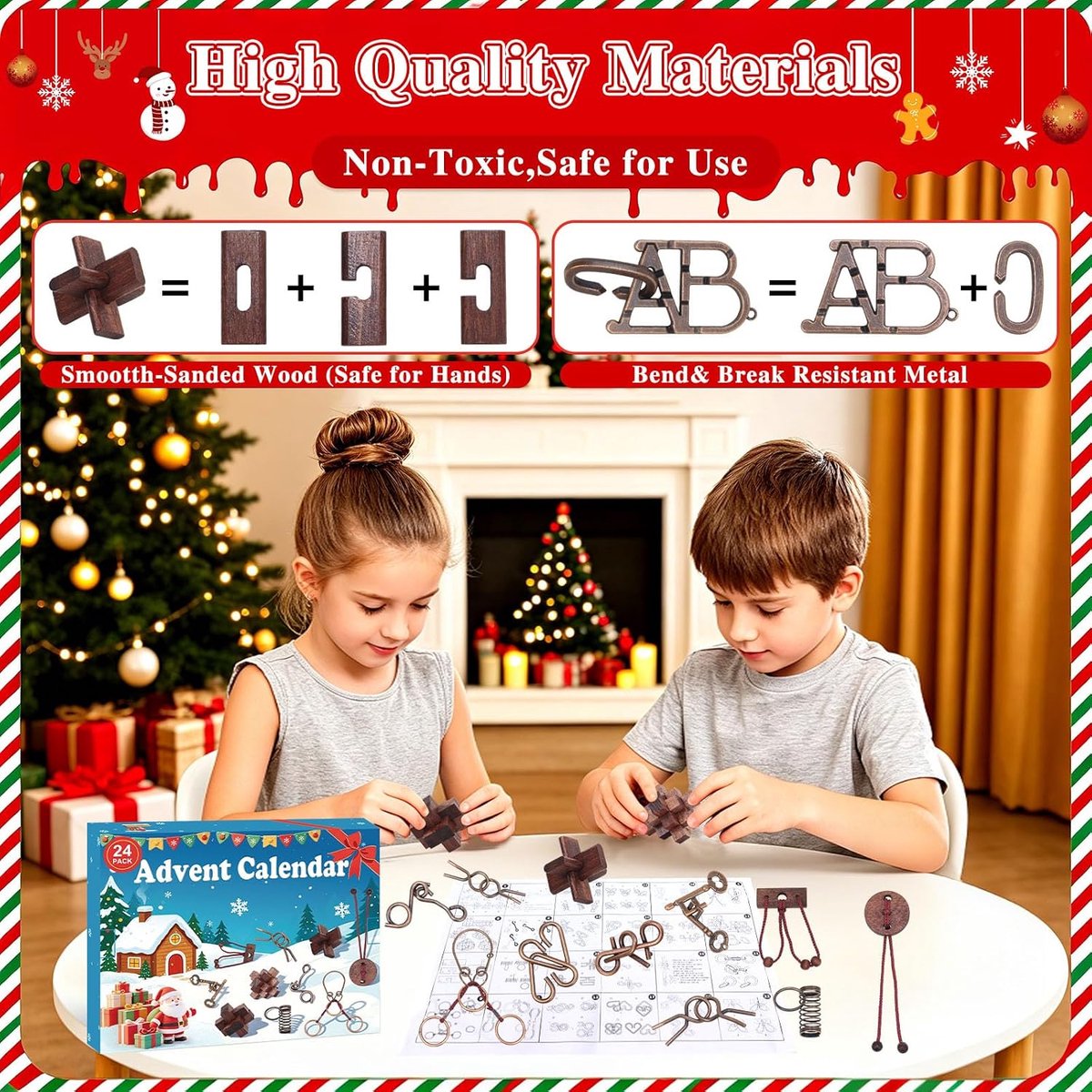 Adventskalender 2026 puzzelspellen voor volwassenen - jongens en meisjes - 24 verschillende 3D-puzzels, houten en metalen puzzels, 24 dagen aftelkalender, 3D-puzzel, cadeau voor het hele gezin voor — cadeau in Spellen & Speelgoed - foto 4