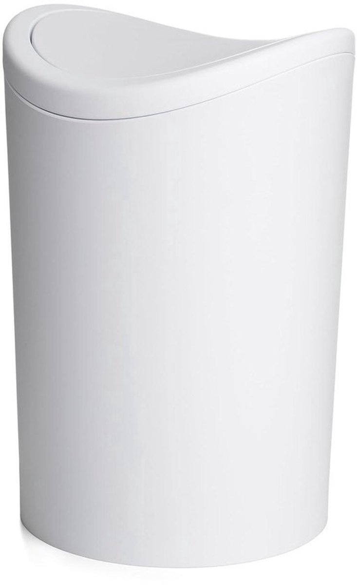Badkamer Prullenbak met Schommeldeksel | Capaciteit 6L | Compact en Modern Design | Duurzaam en Gemakkelijk te Reinigen Materiaal | 19 x 19 x 28 cm – Wit