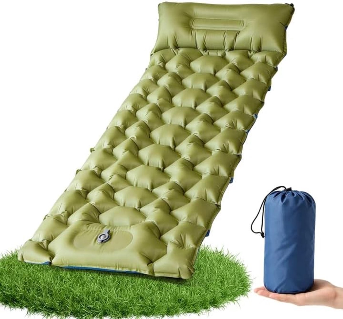 1 x opblaasbare matras voor camping, ultralicht, campingmat met kussen, waterdicht, voor tent, reizen, outdoor, strand
