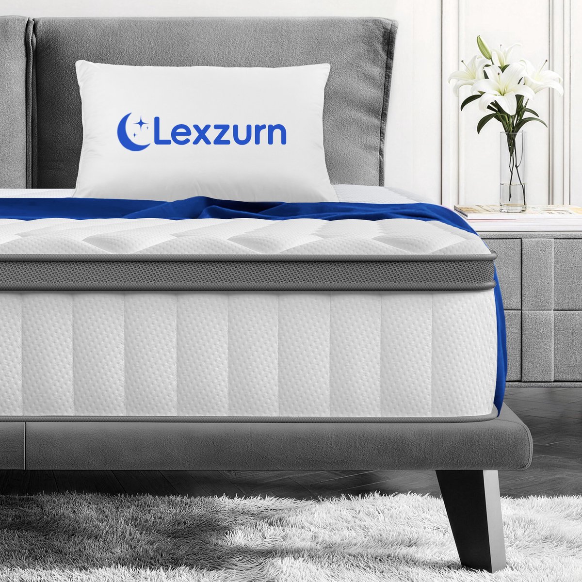 Lexzurn Matras 90 x 200 cm - 25cm - Pocketvering Matras - 7-Zones - Orthopedisch - Afritsbaar en wasbaar hoeslaken - Anti-Allergie - Traagschuim - Gemiddelde Stevigheid Wit