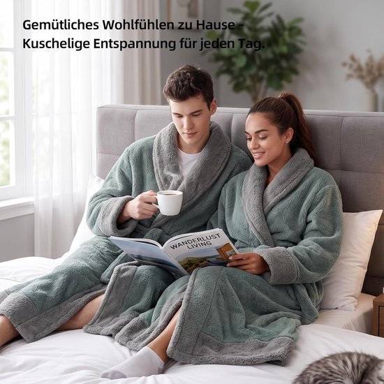 Badjassen Mannen en vrouwen Universeel Zacht flanel materiaal Extra grote zak ontwerp Een maat Als cadeau voor een vriendin Moeder Vriend (Mist Blue) — afbeelding 4