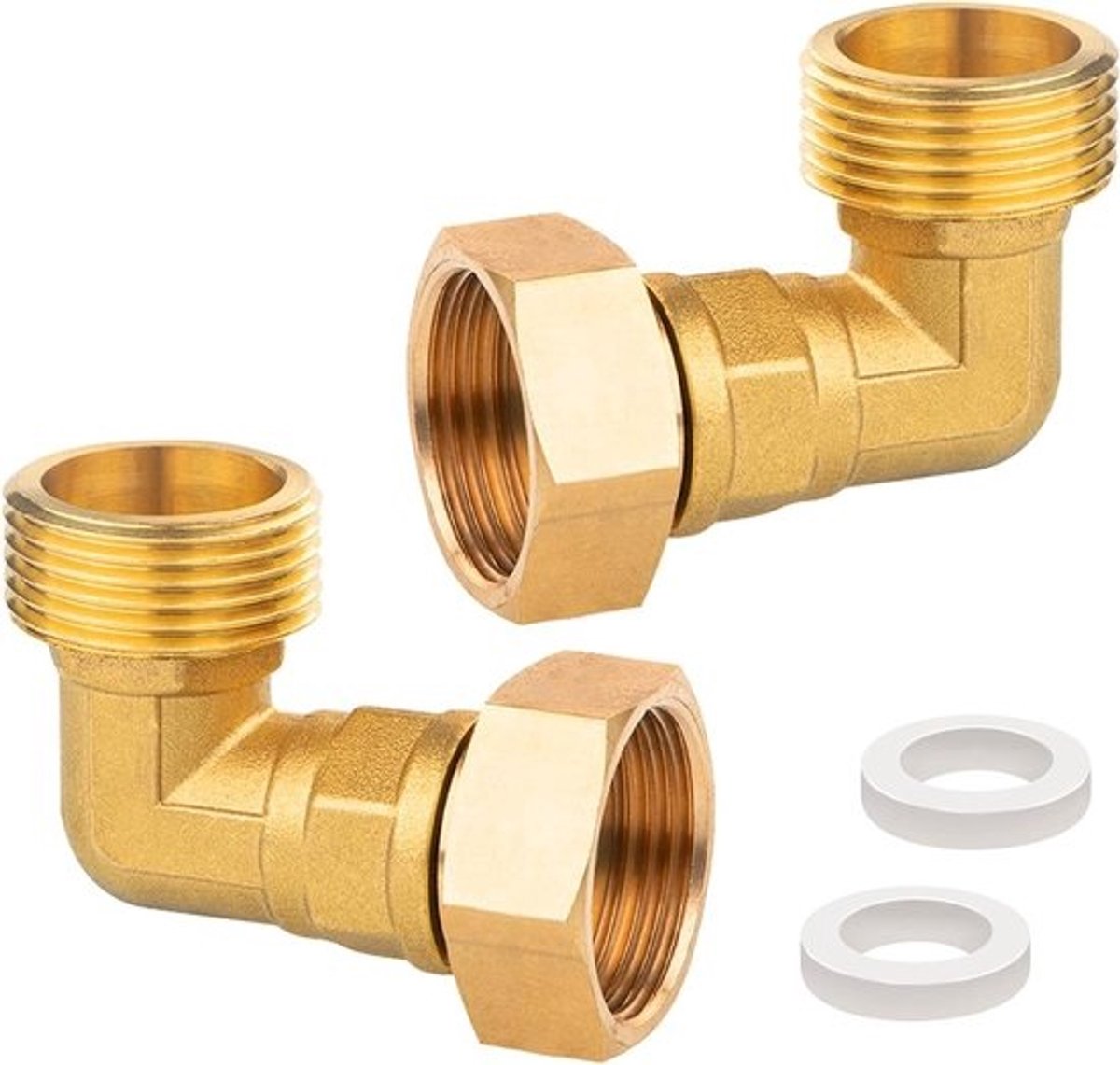Verstelbare messing schroefverbinding 1 inch - 90 graden hoek met O-ring - waterinstallaties en centrale verwarmingssystemen - DN25 - 2 stuks