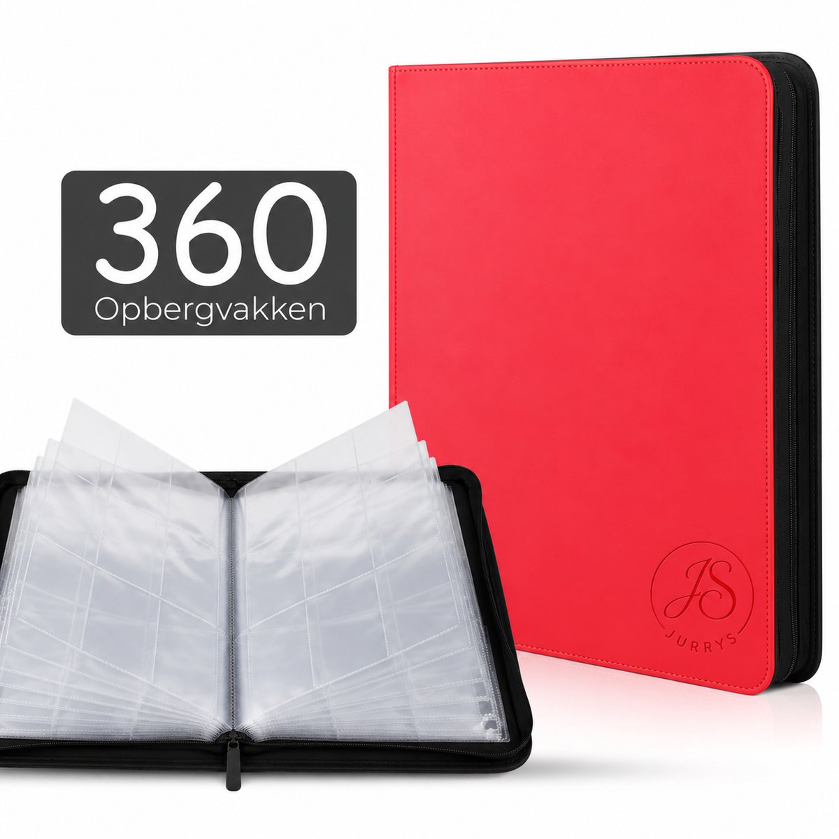 Toploader pro binder voor 360 kaarten - Verzamelmap - Trading cards map - Met ritssluiting - 9 Pocket - Stevig materiaal - Rood