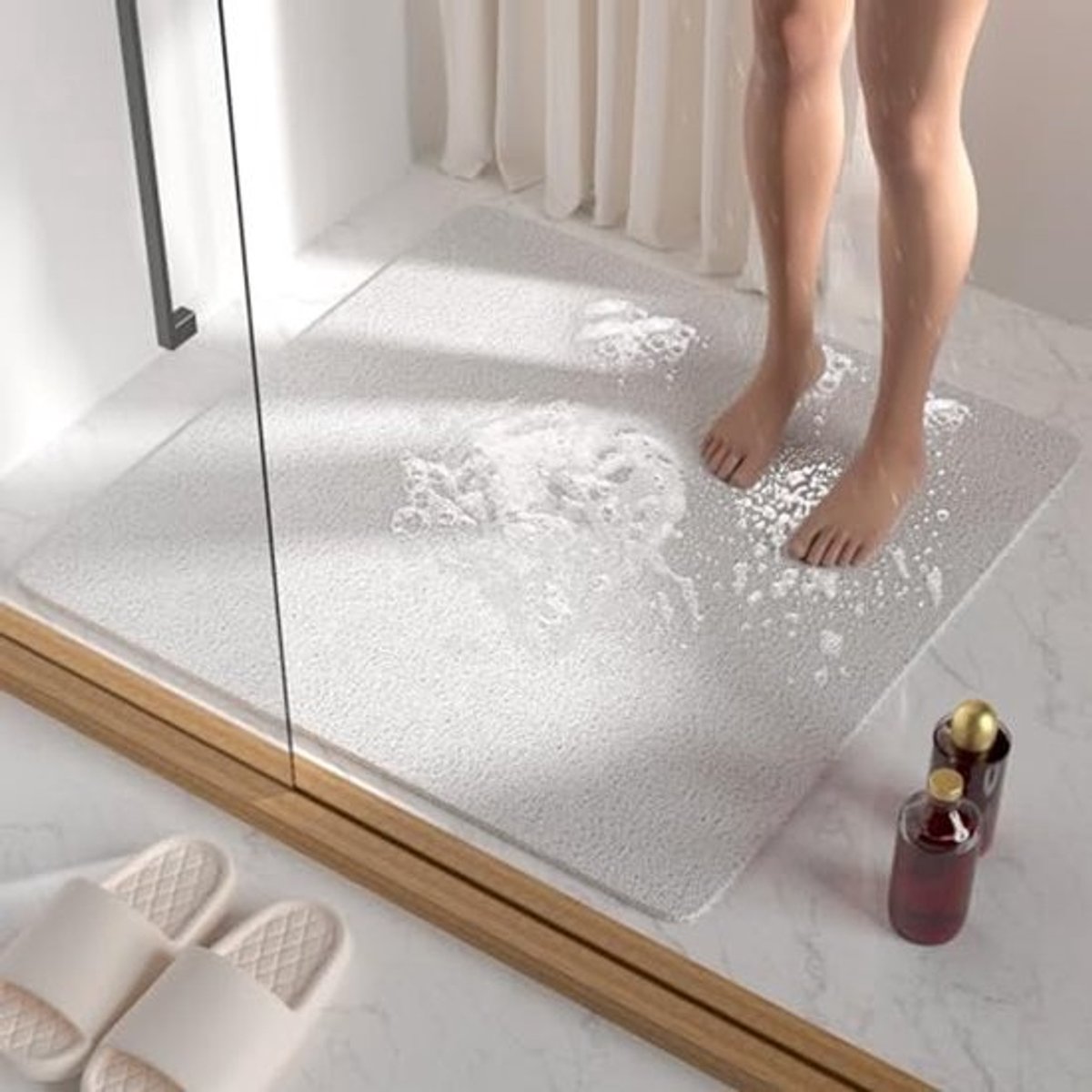 Antislip douchemat 68 x 68 cm - Zachte PVC badmat met afvoer, sneldrogend en comfortabel voor de badkamer