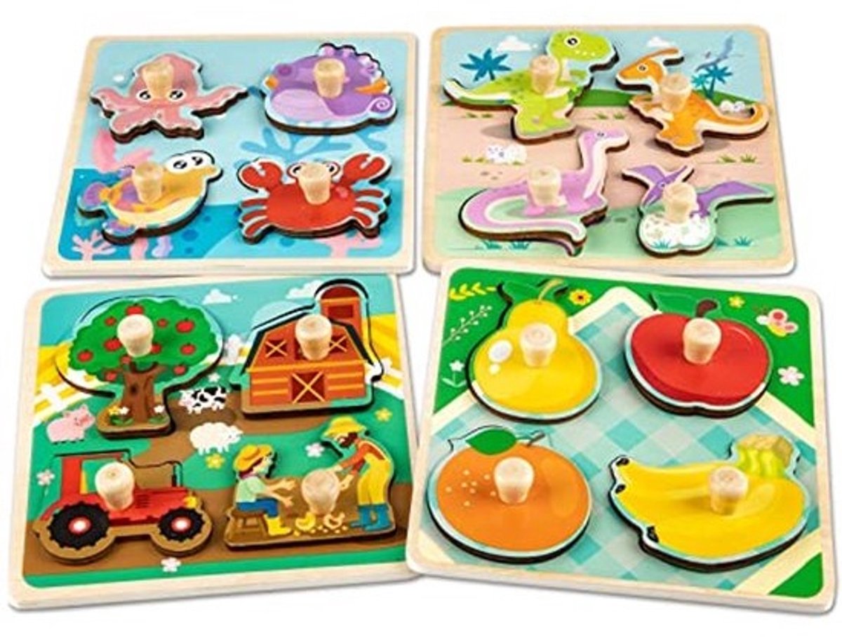 Houten Puzzel voor Peuters - Educatief Speelgoed met Cartoon Dieren en Handvat - Perfect Cadeau voor Kinderen 1-3 Jaar