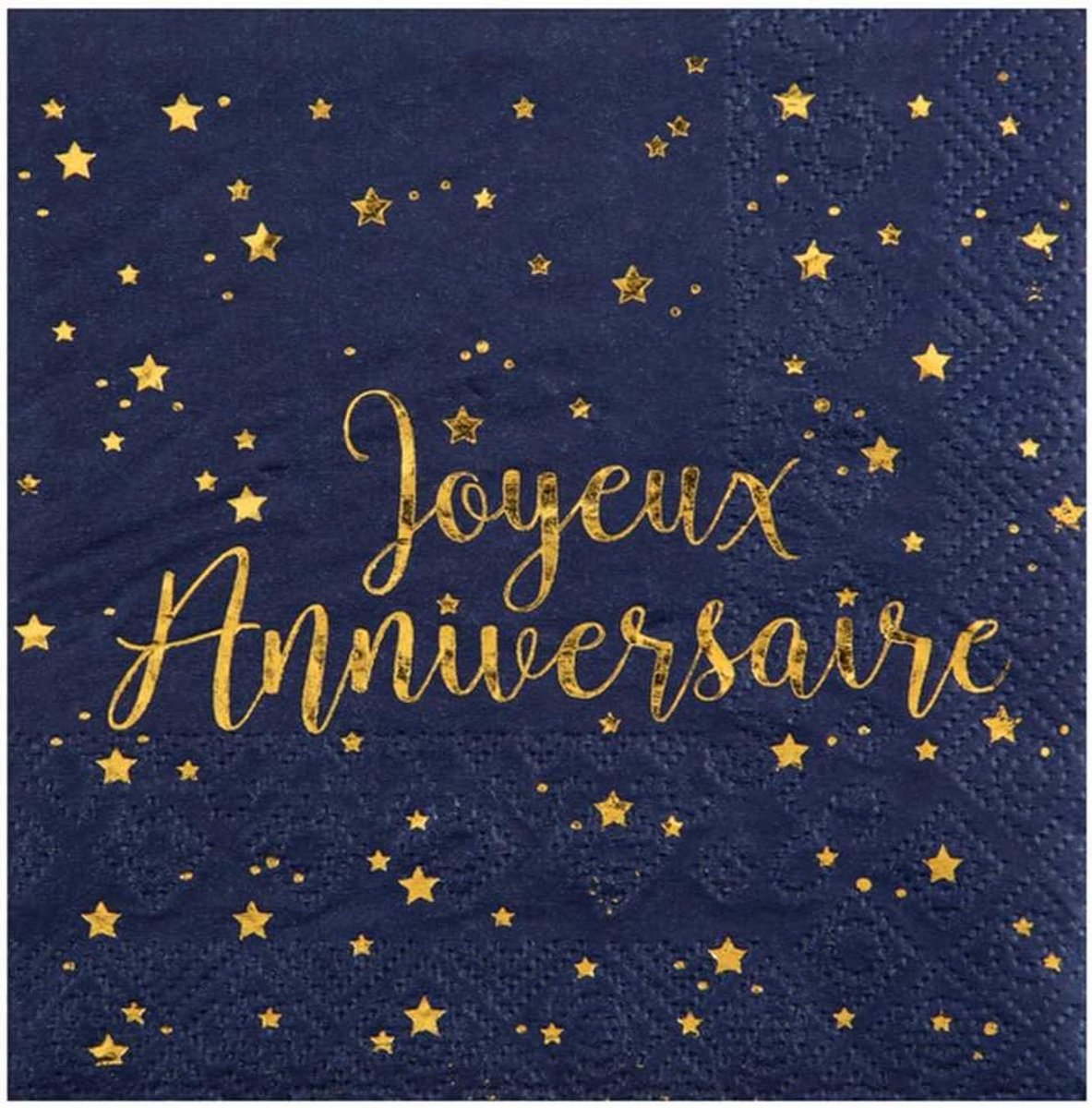 - 20 servetten in marineblauw en goud Happy Birthday