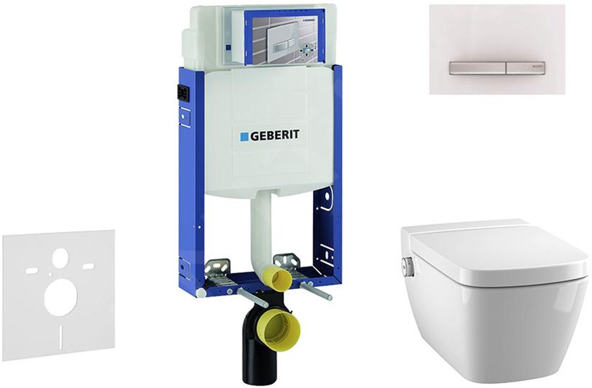 Inbouwreservoir voor hangend toilet met SIGMA50 bedieningsknop, alpine wit + Tece One - hangend douche-wc en wc-bril, Rimless, SoftClose