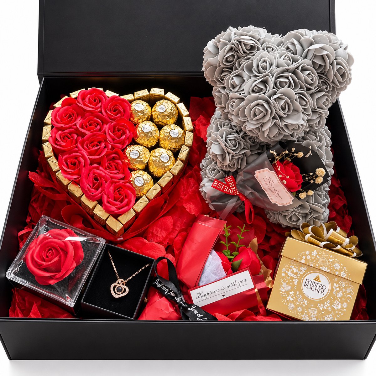 Nina’s Giftshop® Valentijn Geschenkset – Chocoladehart & Rozenbeer – Cadeau voor Haar