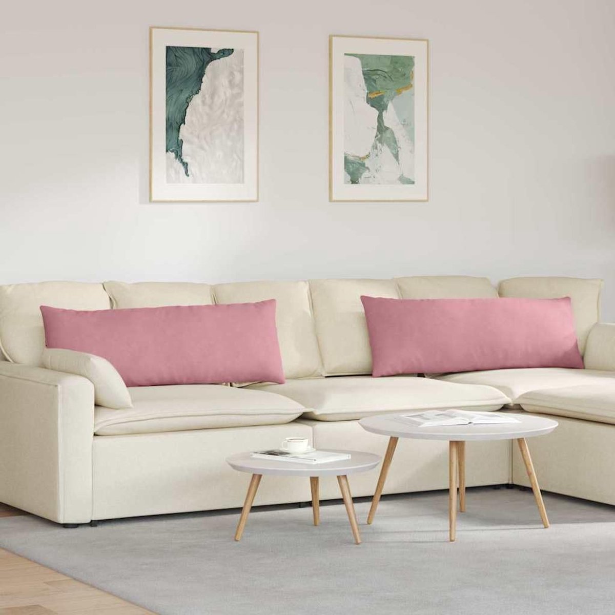 Bankkussen, 2 stuks, roze, 120 x 40 cm, corduroy met roze zitkussen, voor woonkamer en slaapkamer