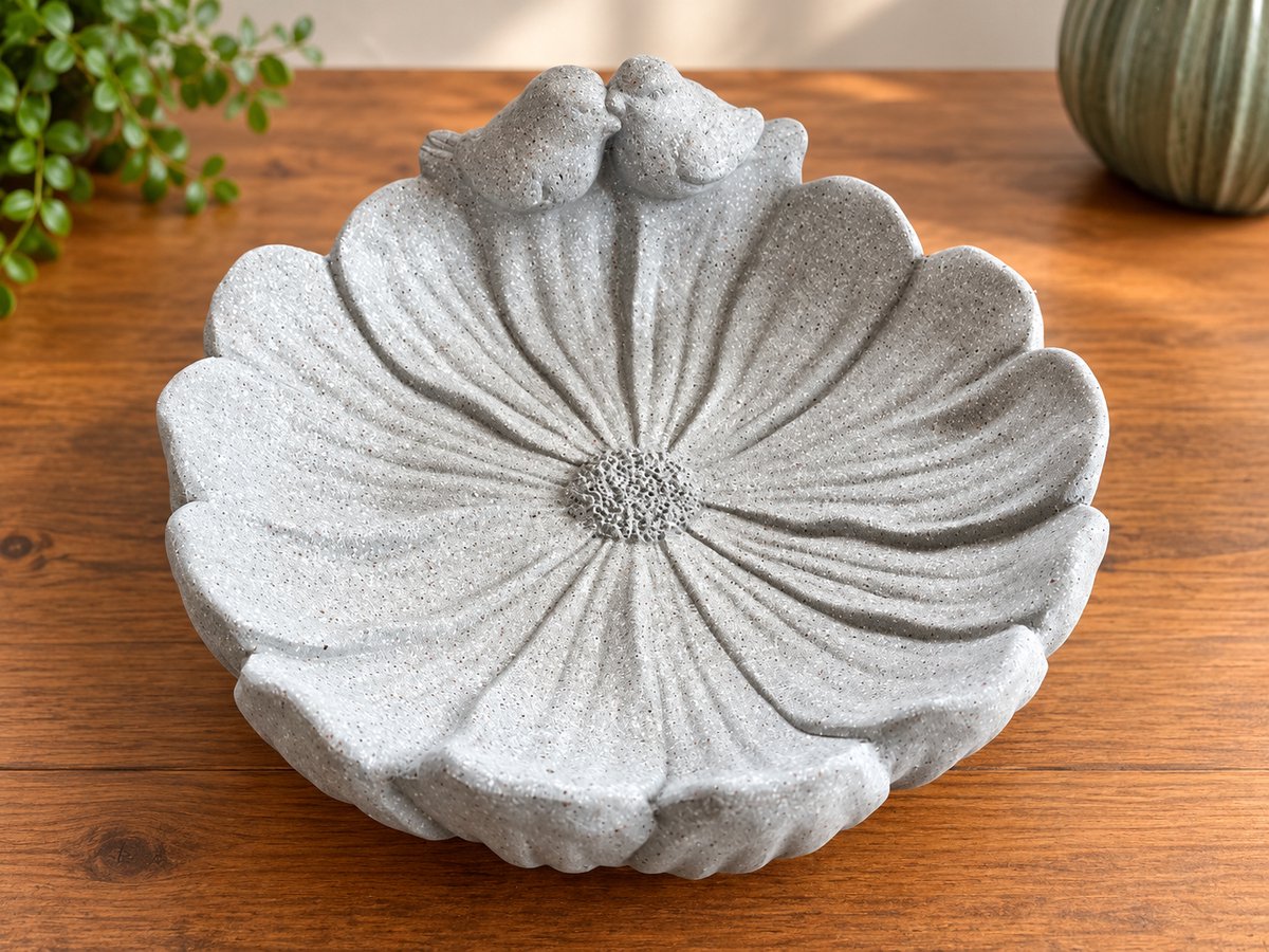 Countryfield Vogelbad Bloem met Vogeltjes Grijs - 36 cm - Vogelwaterbak Tuin - Betonlook