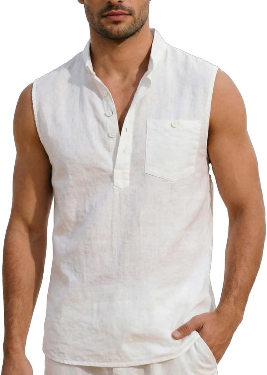 hemd voor heren, mouwloos, zomerhemd, casual, strand, tanktop, met knopen, licht, luchtig, losse pasvorm, vrijetijdshemd voor mannen, outdoor, vakantie, vest, bovendeel