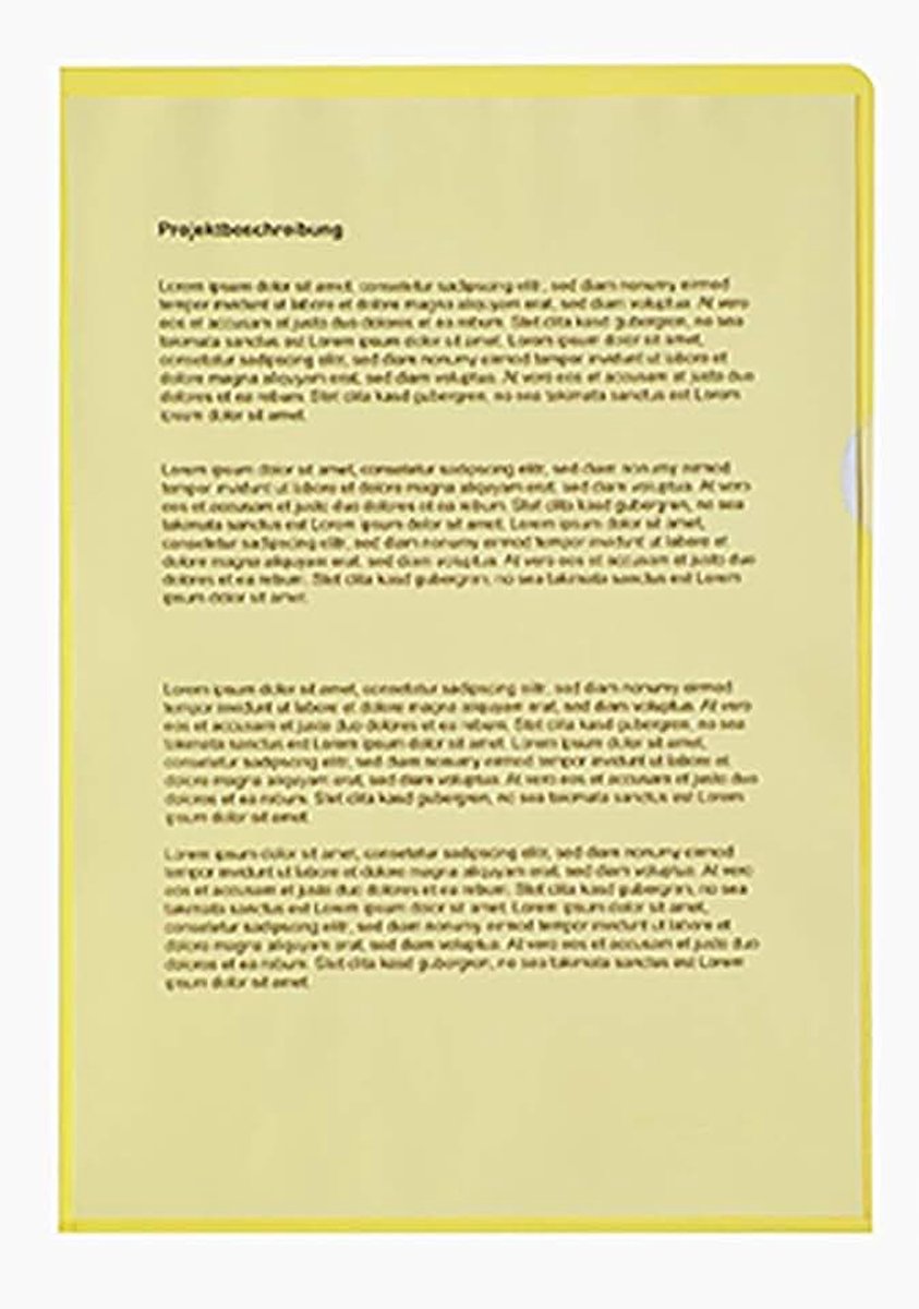 Zichthoes DIN A4, boven- en zijkant open, onuitwisbaar, 0,12 mm, polypropyleen, geel, generfd, 100 stuks/pak.