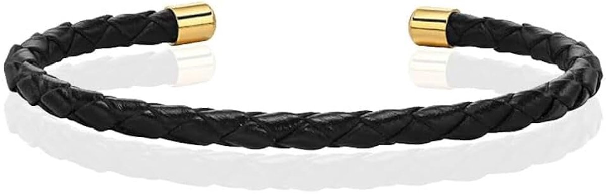 Dames Armband van Zwart Leer met Goudkleurige Dopjes
