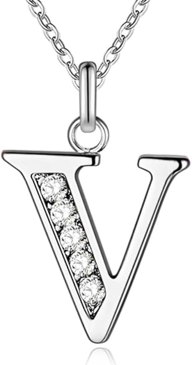 Letter V Dames Ketting met Zirkonia