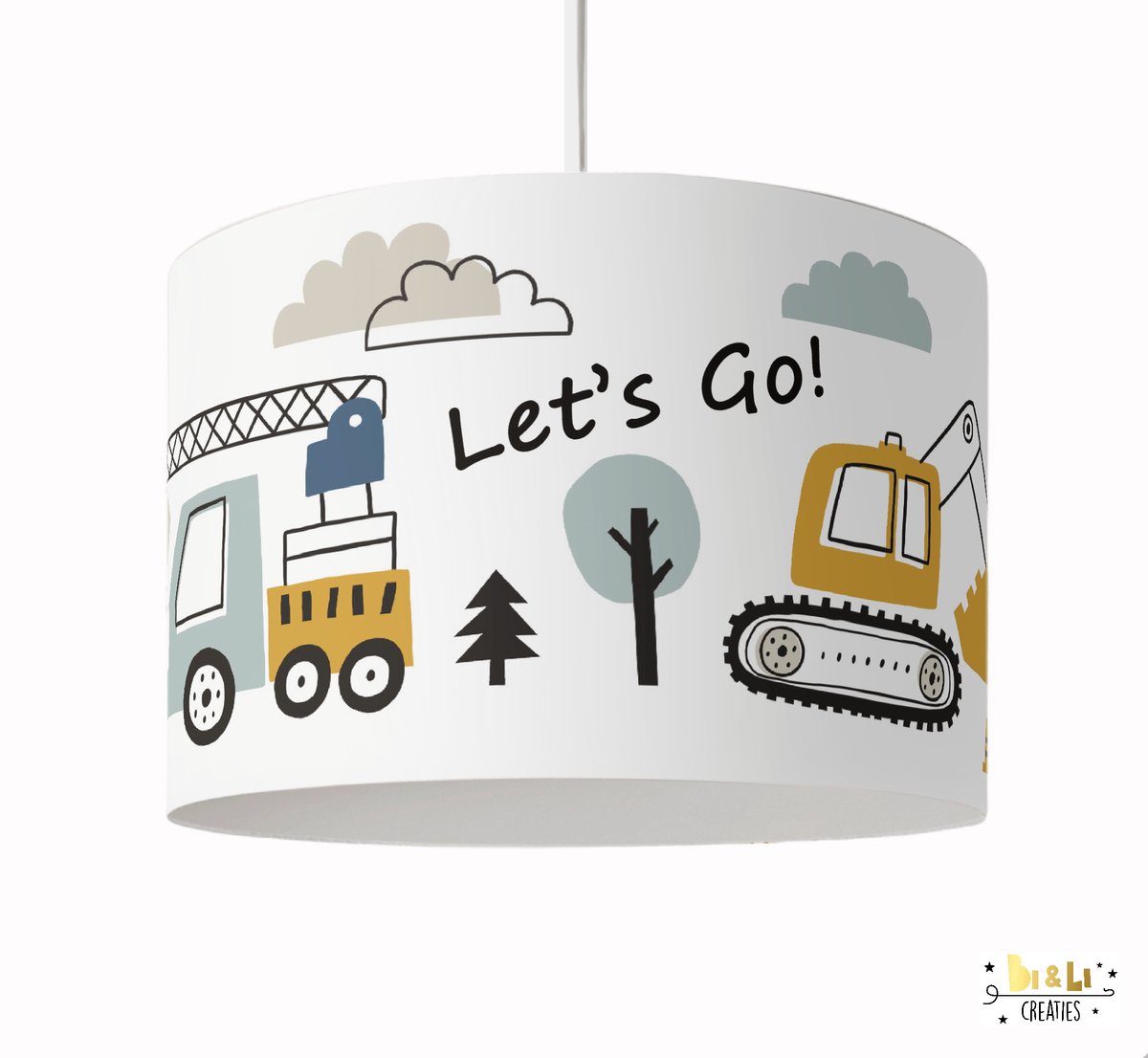 Hanglamp Voertuigen met tekst Lets go-lamp-voertuigen-kinderkamer-sfeerverlichting-pendel-decoratie