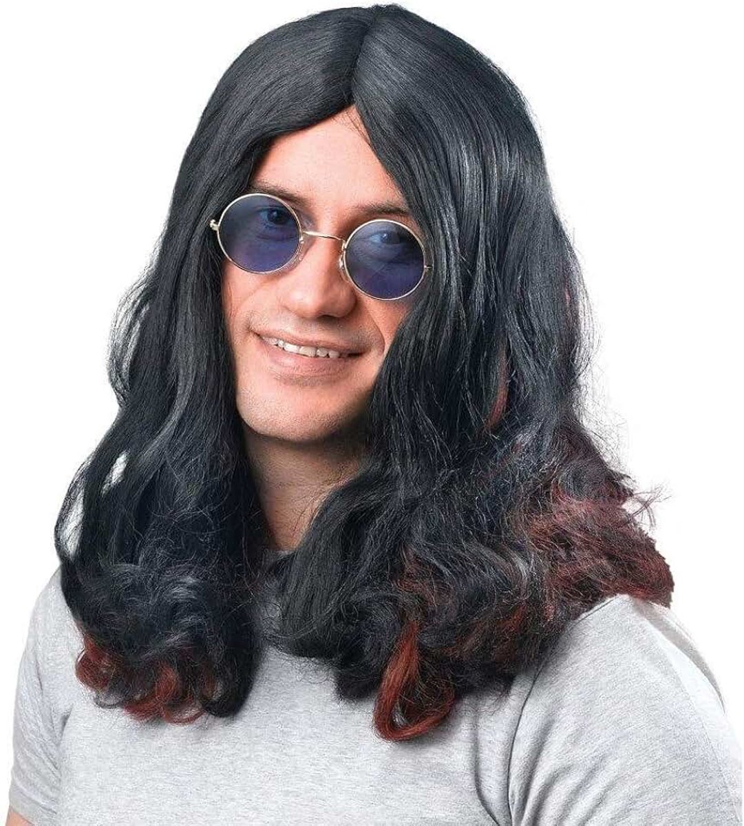 Novelty BW481 Ozzy Osbourne pruik, zwart/rood