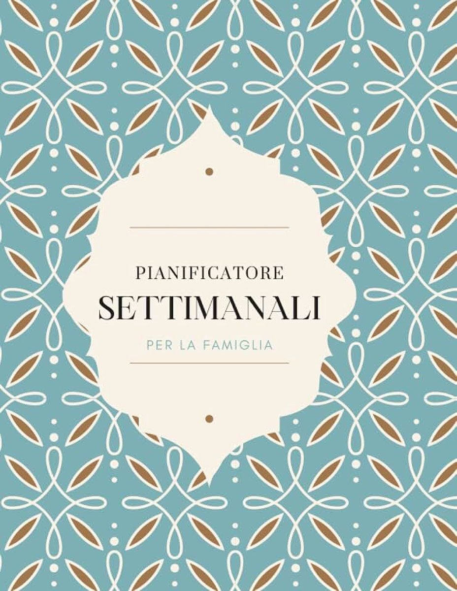 Pianificatore Settimanale: Agenda settimanale 12 Mesi, con 5 colonne per organizzare ogni membro della famiglia, Le pagine interne sono splendidamente disegnate a colori