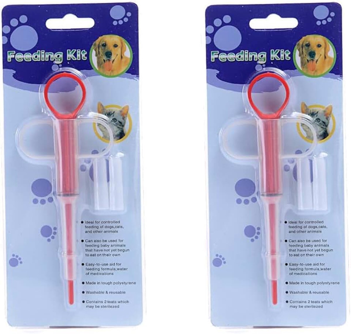2 stuks herbruikbare tabletinvoerder en medicijnvoeder voor katten en honden - Veilige Pet Pusher spuit, tabletvoeder van voedselkwaliteit, ideaal voor tabletten, pillen (Rood)