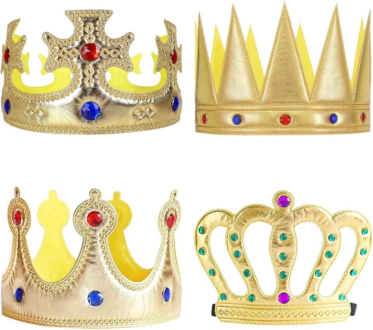 4 stuks Koning & Koningin Kroonset, Feesthoed Prins, Gouden Koningskroon Volwassen Kostuum Accessoires & Middeleeuwse Foto Rekwisieten (Goud)