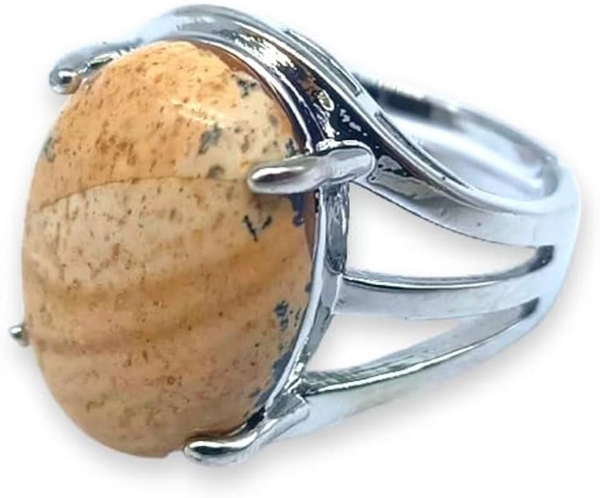 Ring van natuursteen helende steen energie mineralen, Regolabile, Metaal, Jaspis