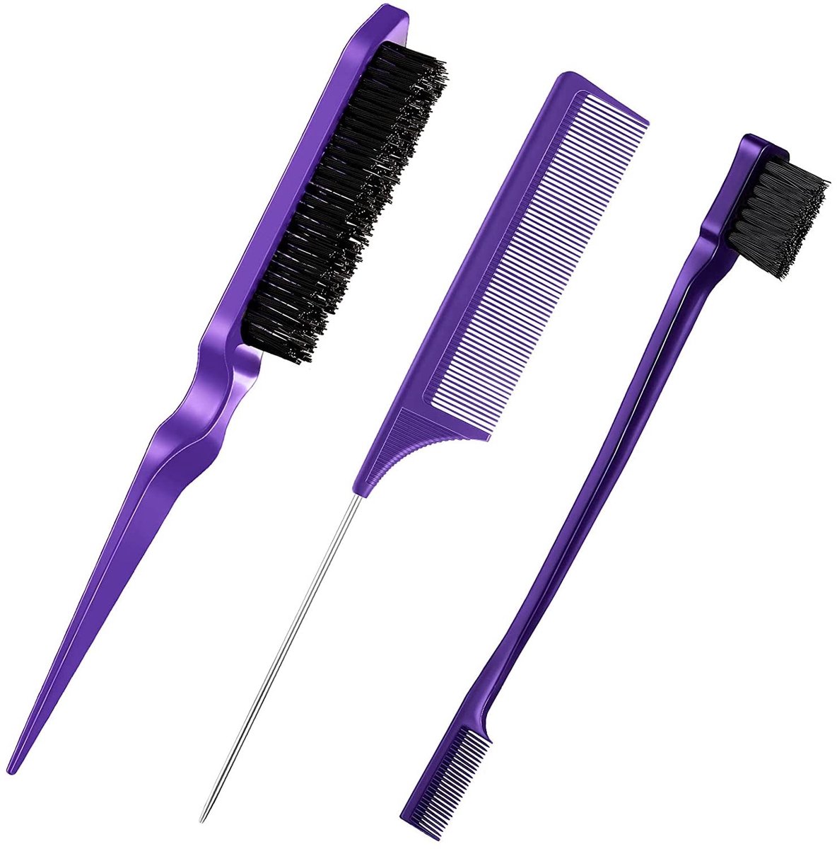 Babyhaarkam, 3 stuks babyhaarborstelkam, contourborstel voor haar, stabilisator rattenstaart-kam voor vrouwen, baby's, kinderen, paars