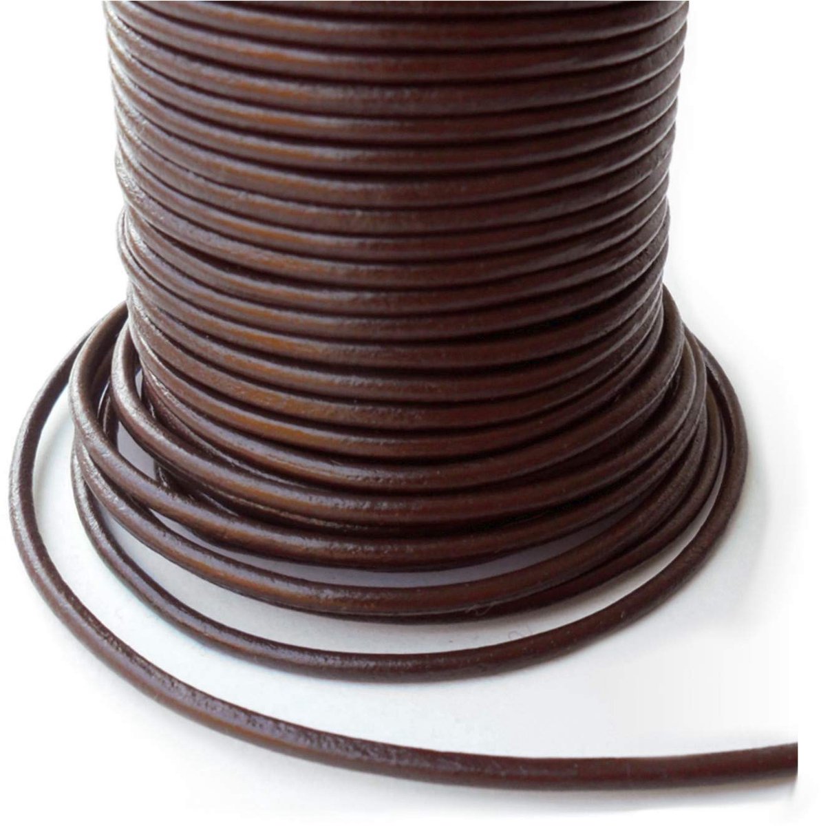 Leren koord rond 2 mm, bruin, 100 m rol, plantaardig gelooid leer
