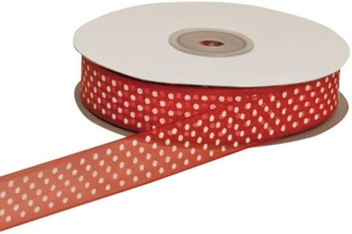 Organza Polka DOT 10 MM spoel 50 M Rood