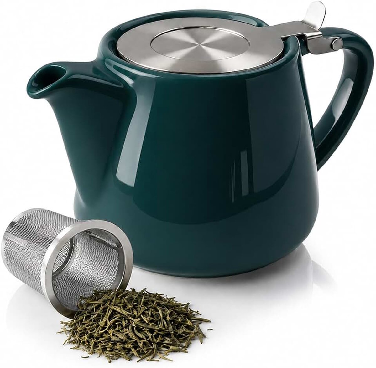 Theepot met zeefinzet, 500 ml, keramische theepot met roestvrijstalen theezeef, theepot voor thuis en op kantoor, roestvrijstalen fijnmazige infuser, perfect voor losse thee, bloeiende