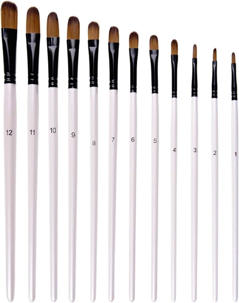 Filbert Penselen Penseel Set Nylon Haarborstel Set Voor Kinderen Nail Art met Acryl, Inkt en Gouache, Voor Gedetailleerd Werk (12 STKS Filbert Borstels)