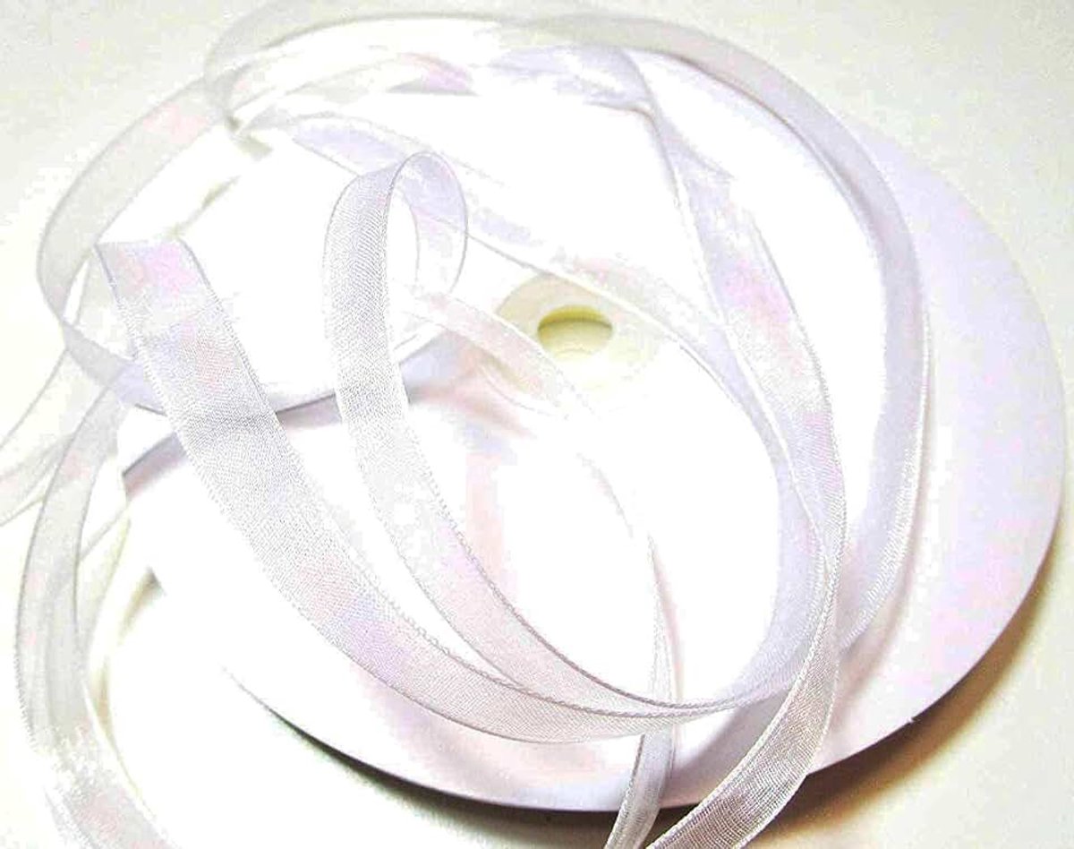 Organza -lint in 6mm breedte met geweven rand organza lint chiffon chiffonlint doorzichtig lint (wit, 100 m)