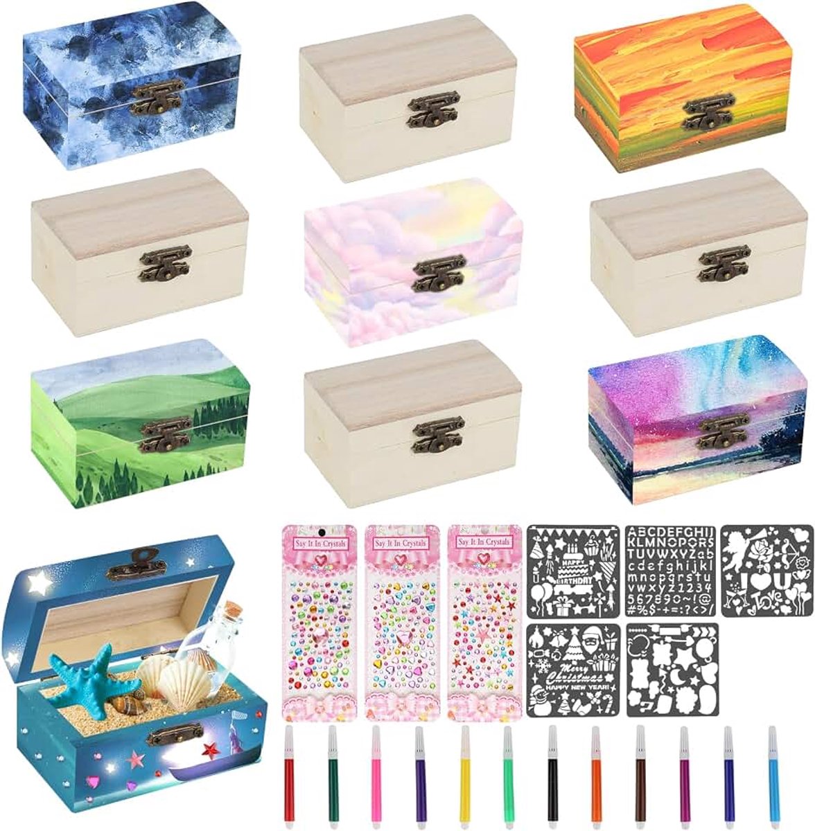 10 stuks schatkist voor kinderverjaardag, mini-schatkist voor kinderen, met deksel, 5 x 5 x 9 cm, voor doe-het-zelf-evenementen en het bewaren van juwelen