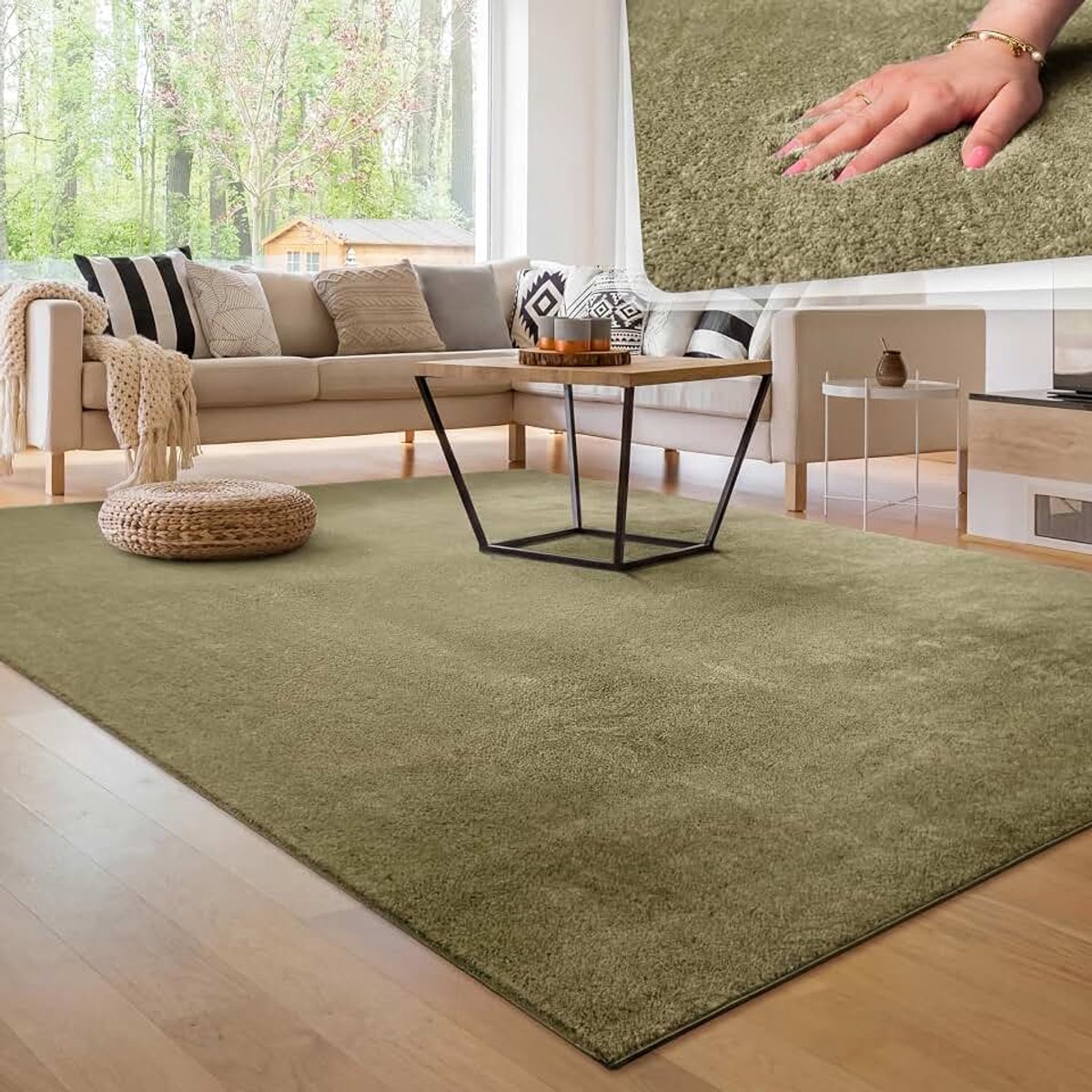 Home Moderne en Zachte Woonkamer Tapijt Kortpolig Wasbaar Fluffy Uni Effect Bont Tijdloos Elegant Antislip Makkelijk te Onderhouden, Maat:200x280 cm, Kleur:Lichtgroen