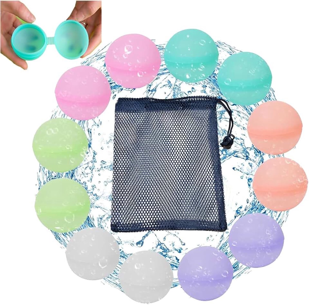 Waterbommen met mesh-tas, zelfdichtende siliconen waterballen, waterballonnen, snelvulling, outdoor waterspeelgoed voor kinderen, volwassenen, strand en zomerfeest