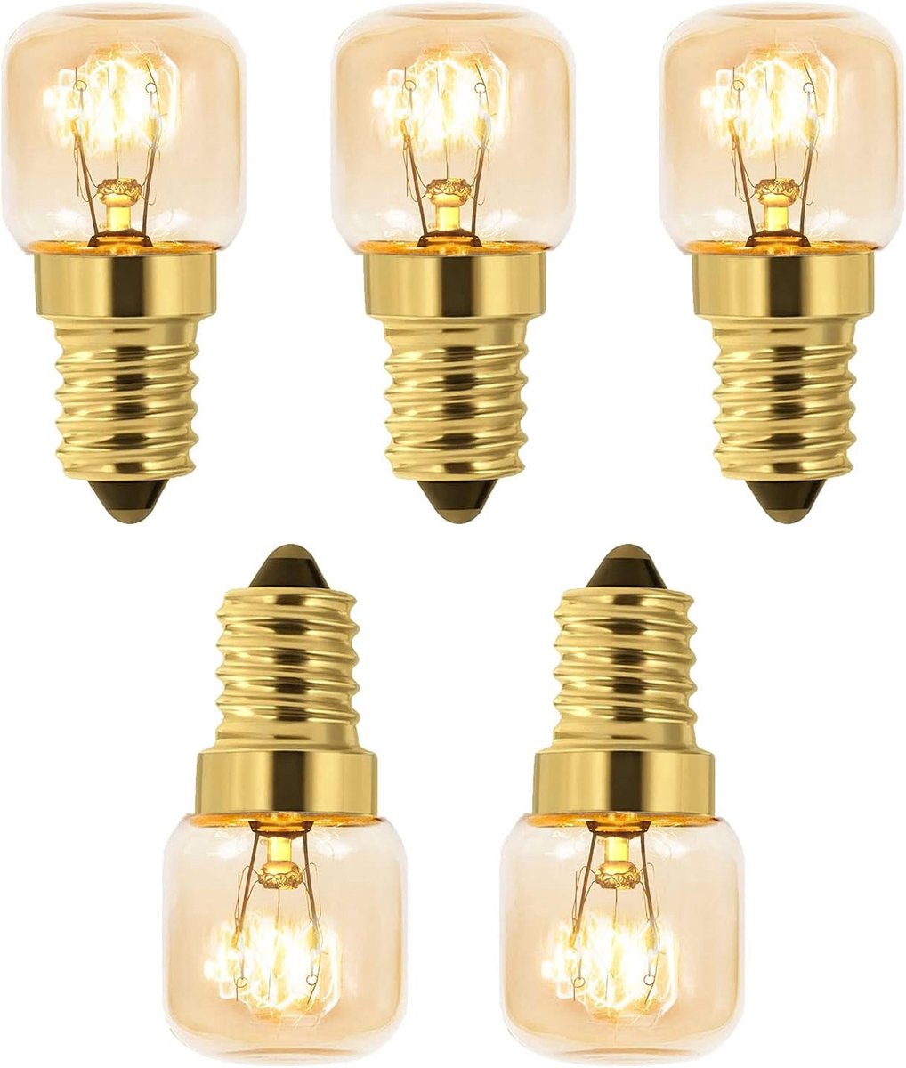 Ovenlamp Dimbaar, T22 Zoutlamp, SES E14 Oven Lamp, 2700K Warmwit, 80 Lumen, Hittebestendig tot 300 Graden, voor Oven, Grilloven, Zoutlamp, Magnetron, Koelkast, 5 Stuks