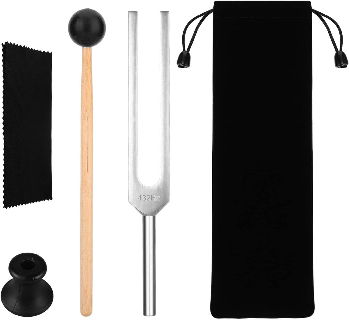Stemvork A432 Hz set van aluminiumlegering met reinigingsdoek en zwarte opbergtas, tuning fork medical met Mallet plastic voet voor yoga, meditatie, muziekinstrument, geluidstherapie