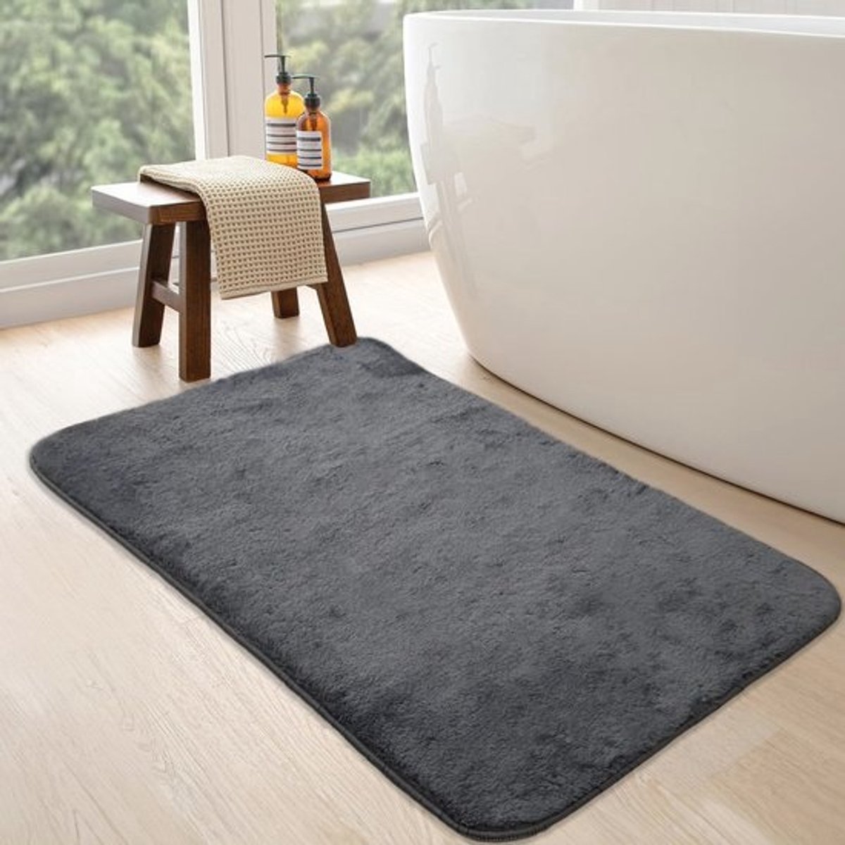 Antislip Badmat Grijs 40 x 50 cm - Zacht Relax Pluche, Machinewasbaar en Sneldrogend