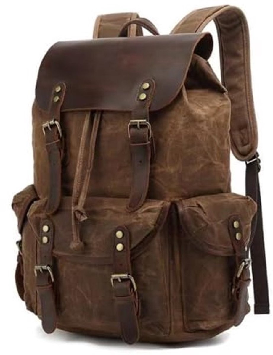 Vintage leren canvas reisrugzak voor mannen en vrouwen - Grote laptoptas en schooltas