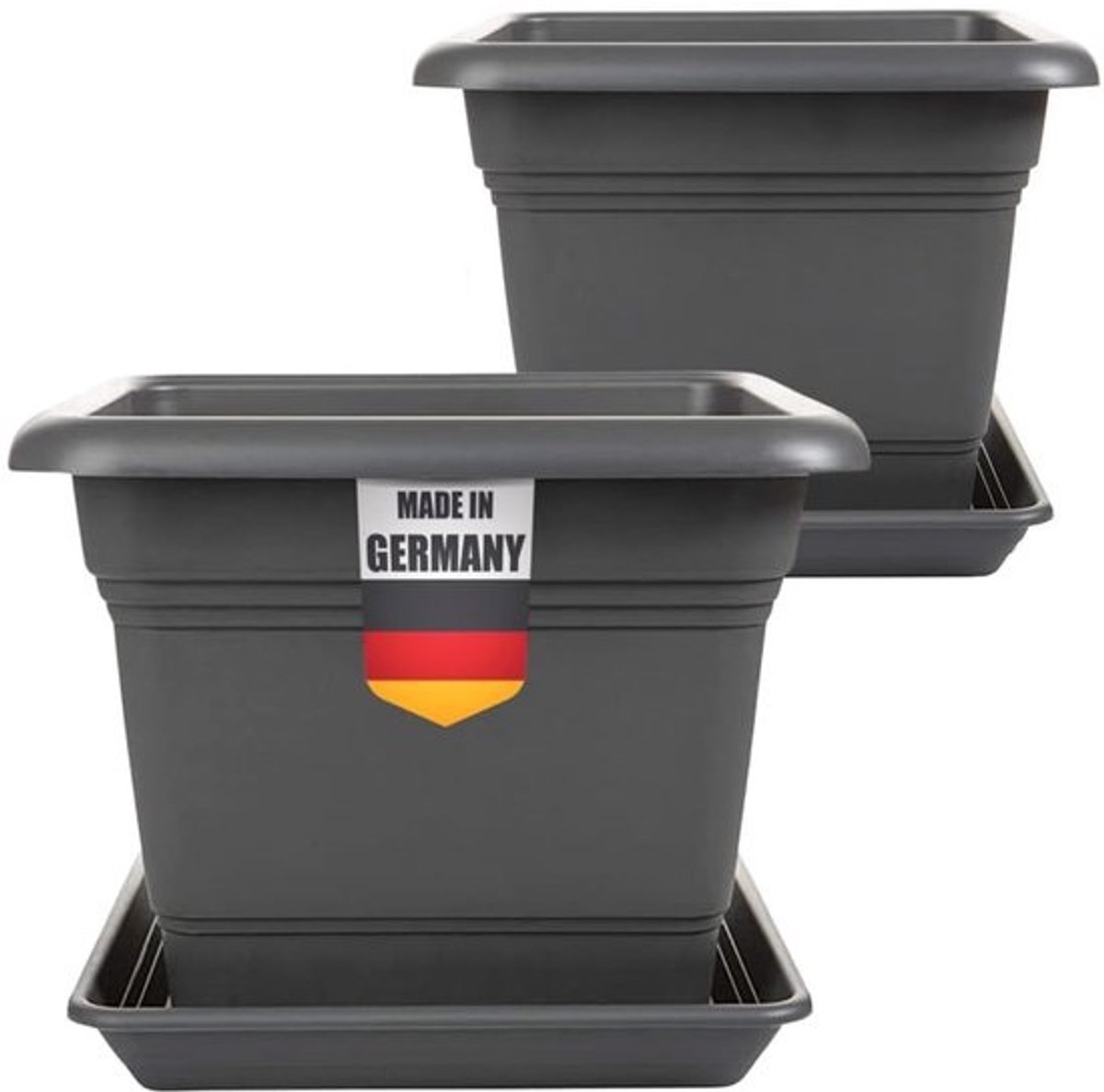 Zwarte Grote Buitentegels Set van 2 - 40 x 40 cm - Robuuste Hoek Plantenpotten - Vorstbestendig en Met Ondervoorzet - Geschikt Voor Tuin en Patio