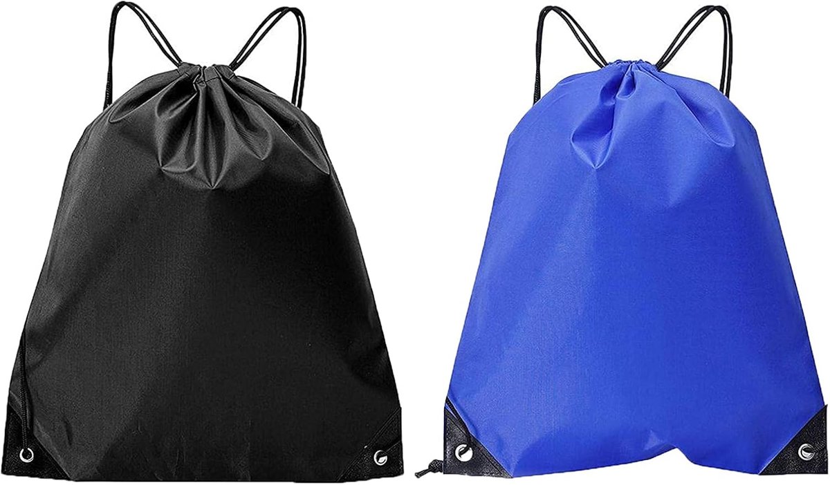 Rugzakken met 2 trekkoord, PE-tas met trekkoord, zwemtas met trekkoord, reistas, sporttas, geschikt voor sportschool, gym, reizen, zwemmen, strand, uitstapjes, blauw/zwart, L