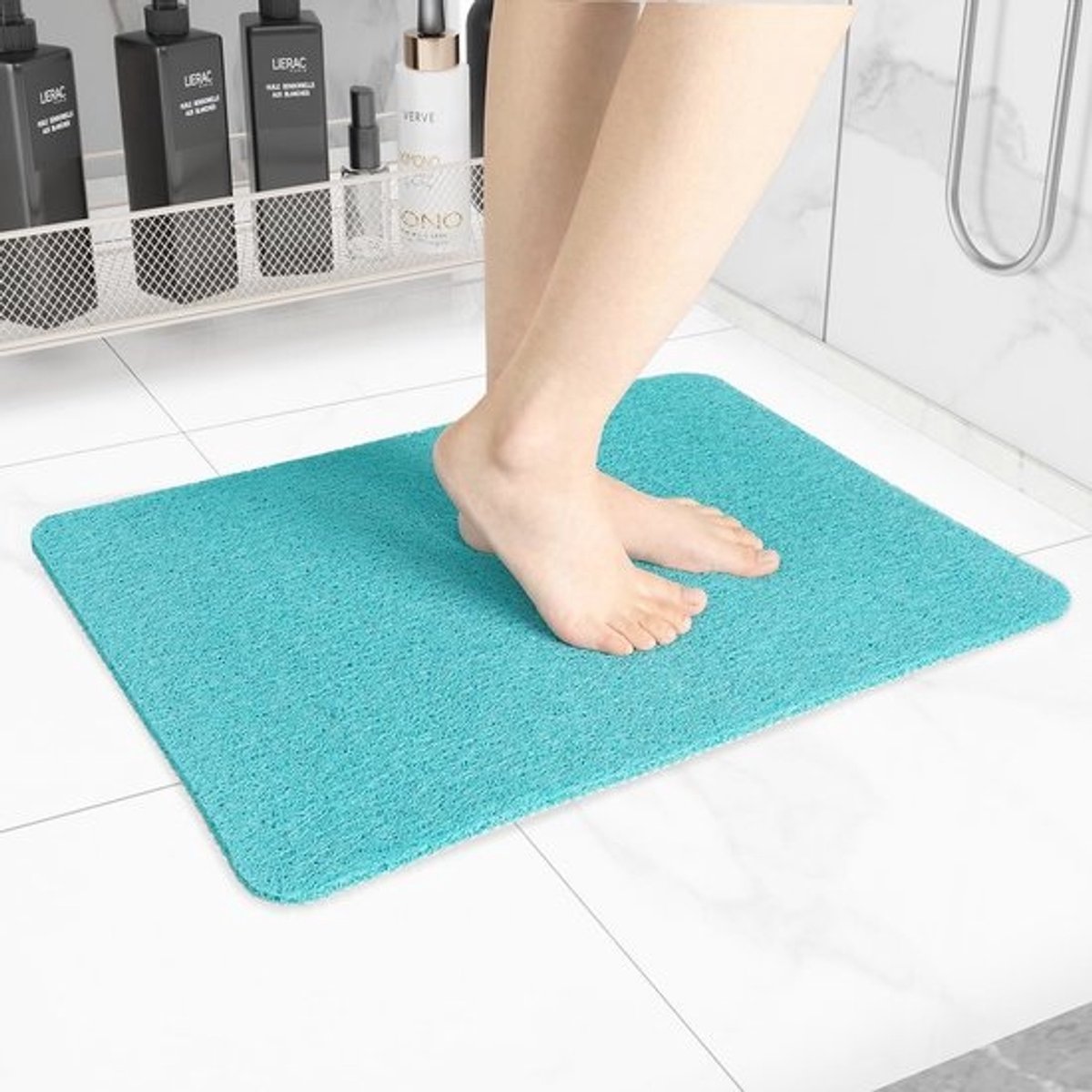 Antislip Badmat - Sneldrogende Douchemat voor Badkamer en Keuken - Voetschrobbermat in Turkooisblauw (16 x 24 Inch)